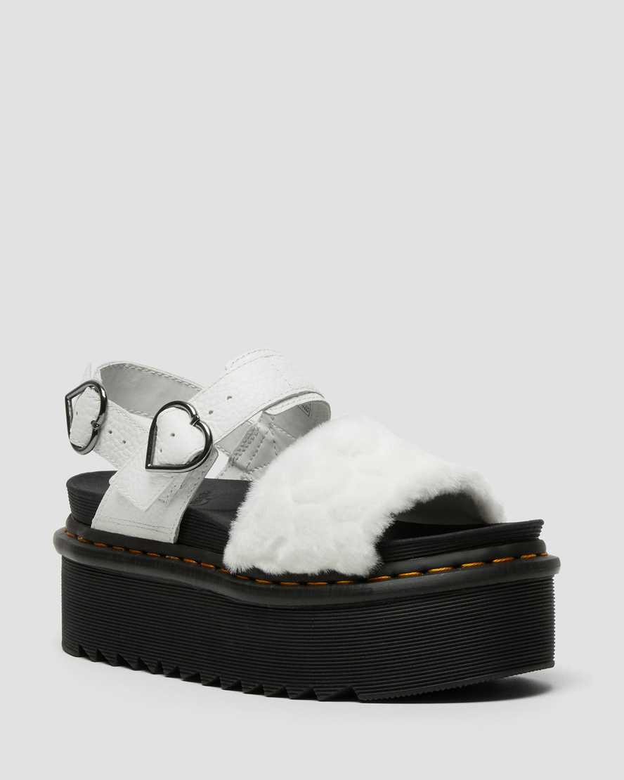 Dr. Martens Voss Fluffy Faux Fur Naisten Platform Sandaalit - Valkoinen Sandaalit [174-NIKVGO]